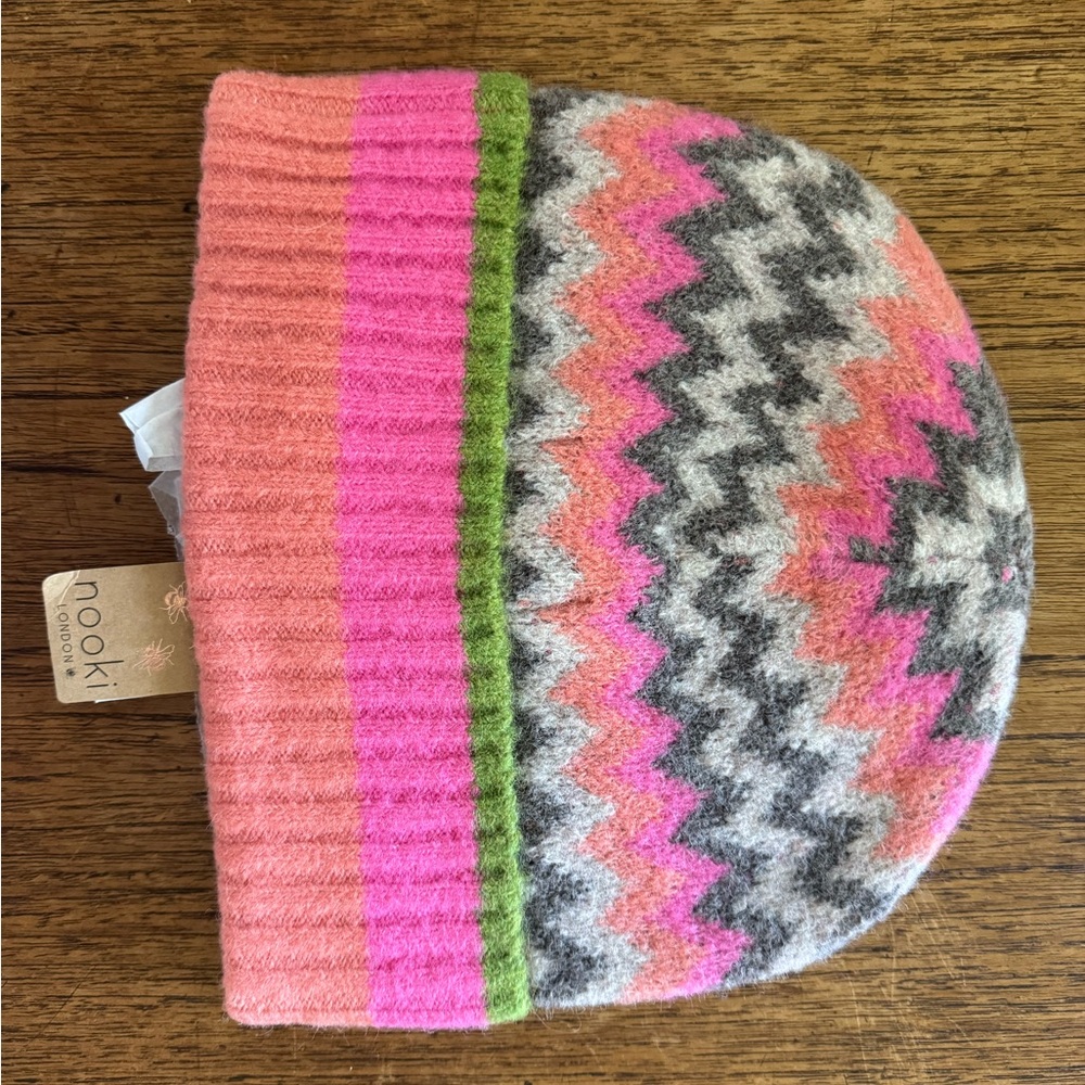Nookie Zigzag Beanie - Pink, Gray, Green